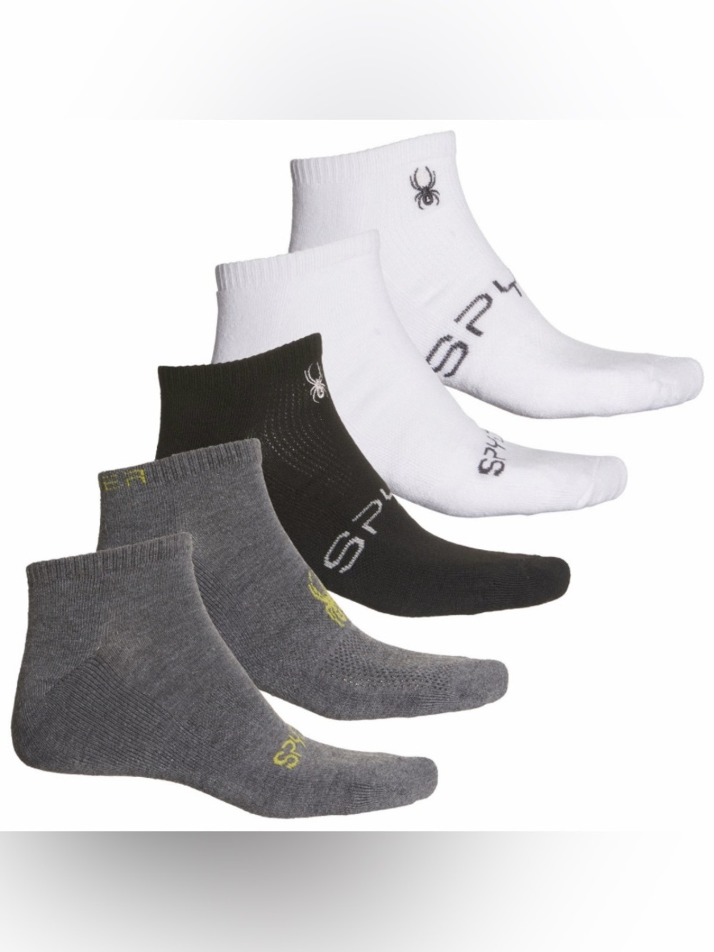 NWT Spyder Men’s Athletic Quarter Socks 6-Pack Black Gray White Size 6-12